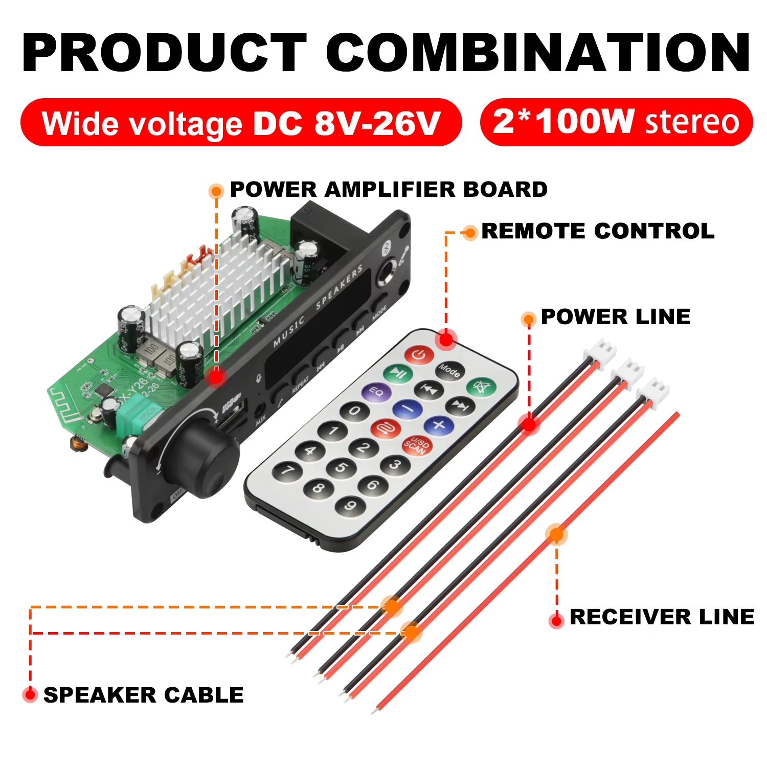 NEW 200W Amplifier Bluetooth DIY MP3 WAV Decoder Board DC 12V 100W Wireless Car USB MP3 Player TF Card Slot USB FM with Mic