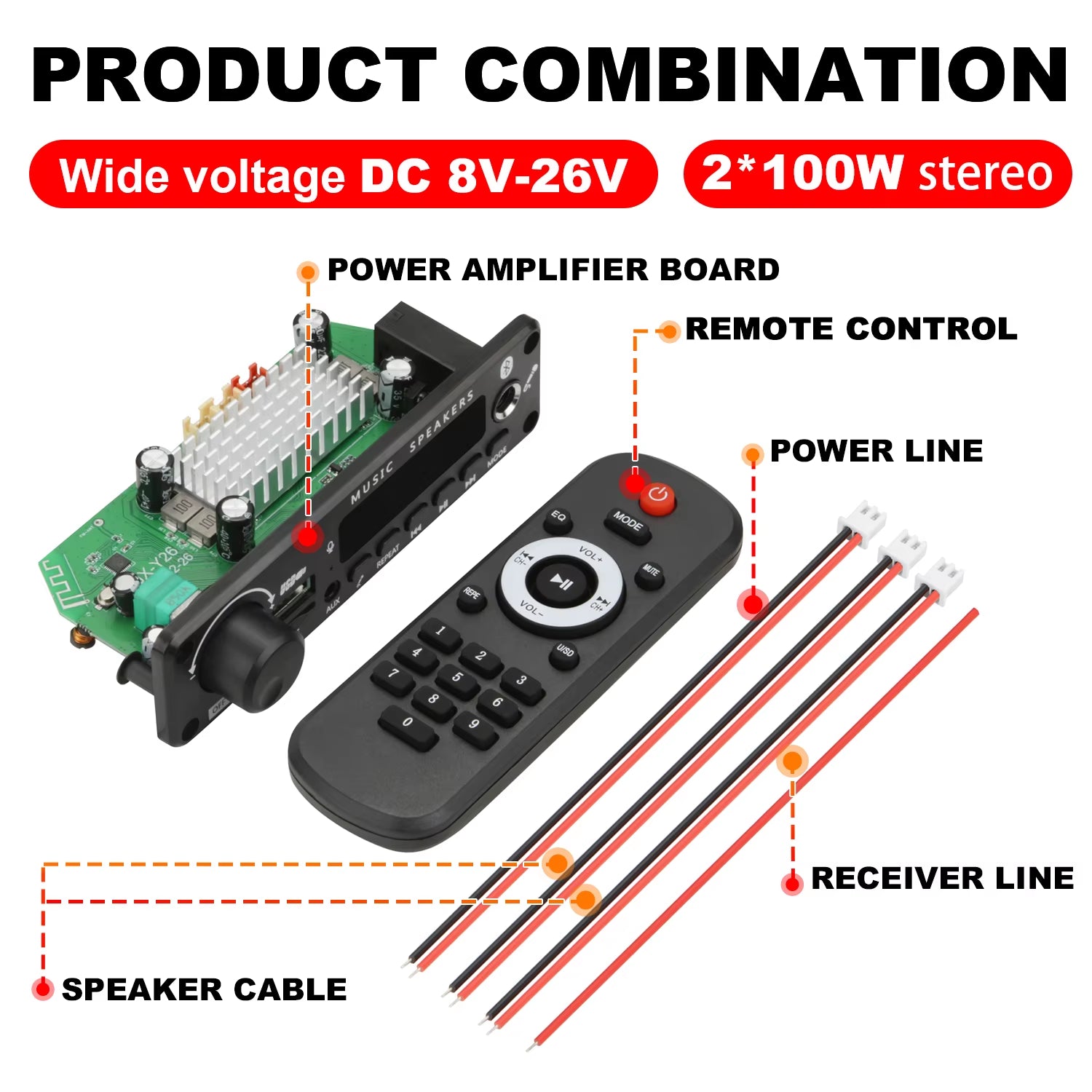 NEW 200W Amplifier Bluetooth DIY MP3 WAV Decoder Board DC 12V 100W Wireless Car USB MP3 Player TF Card Slot USB FM with Mic